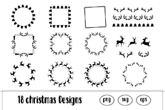 Christmas Reindeer and Tree Silhouette Graphics